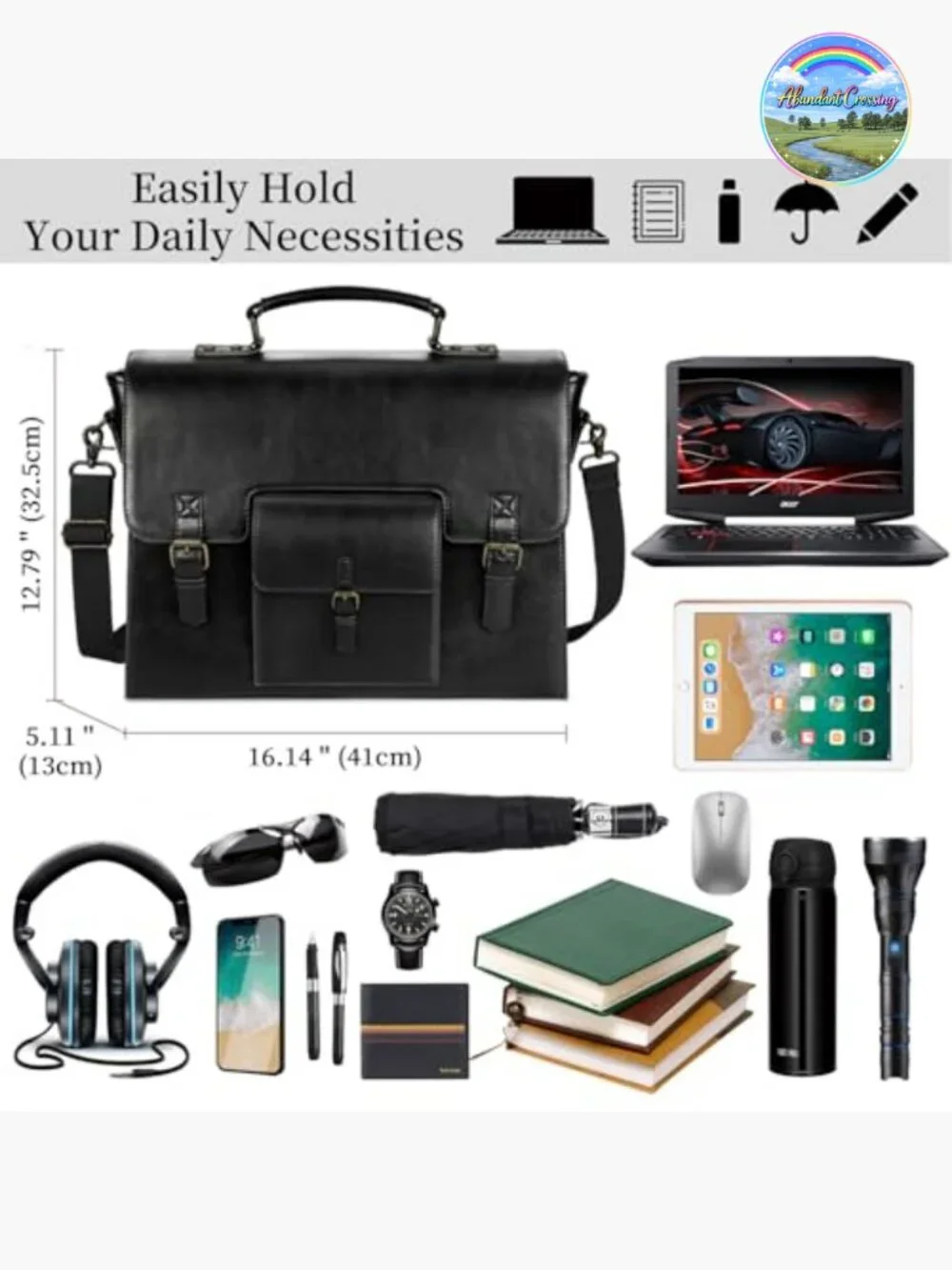 Vintage PU Leather Laptop Messenger Bag 15.6 Inch Work Travel Satchel